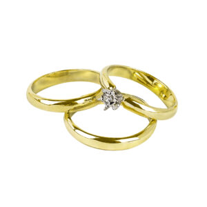 anillo trio de bodas con zirconia regular