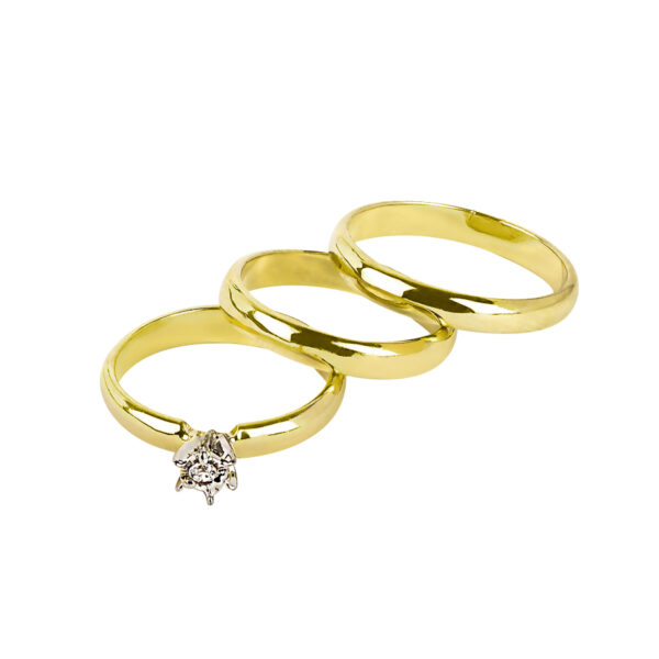 anillo trio de bodas con zirconia regular